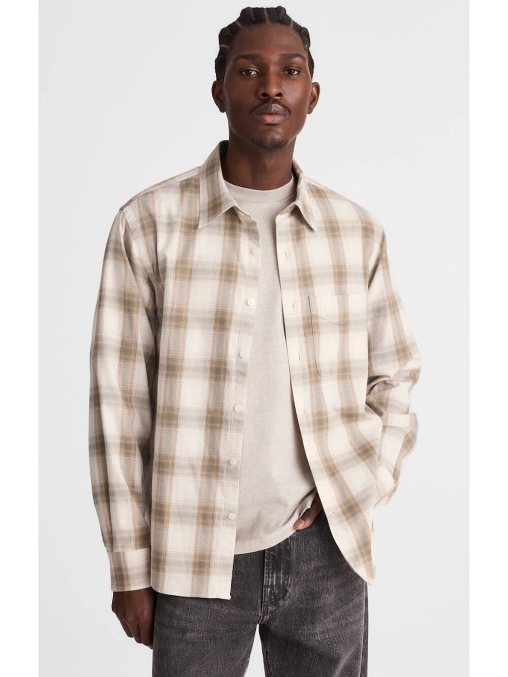Madewell | NWT Ombre Fade Plaid Button Up Shirt Green Tan | Sz XXL